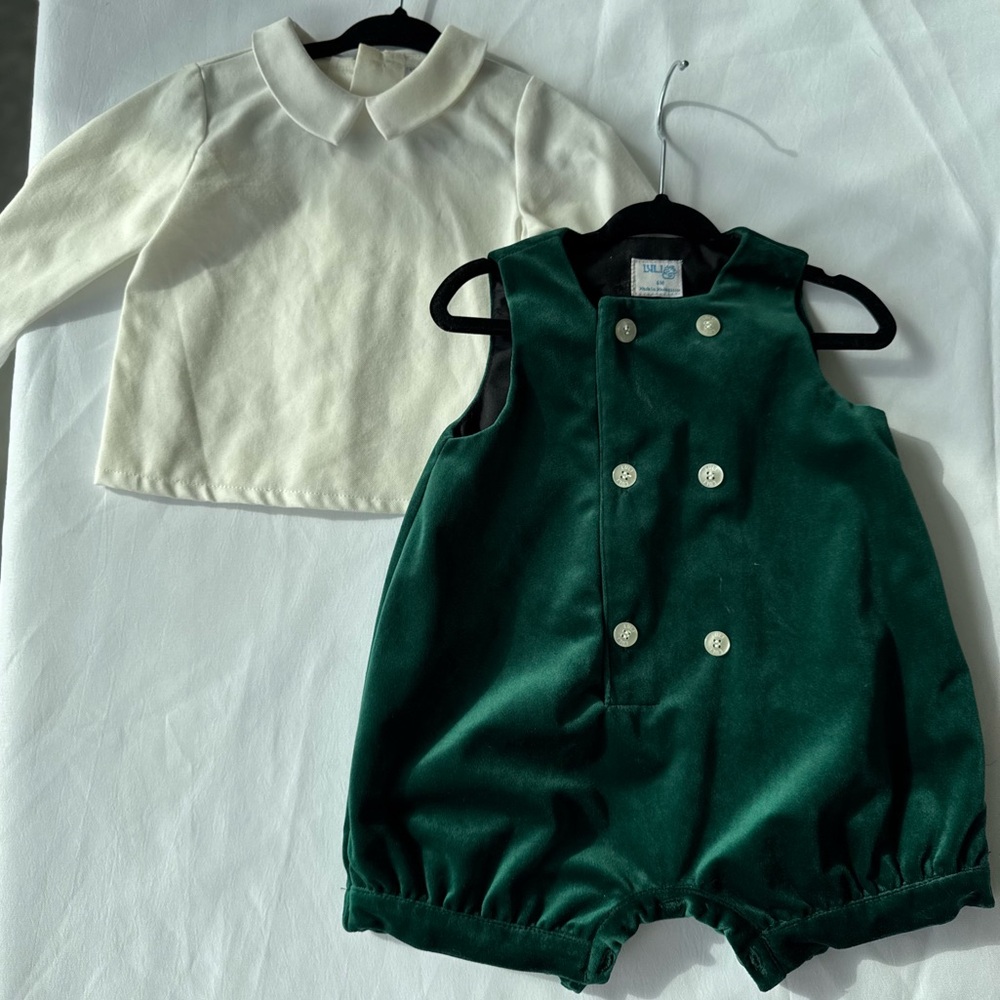 Luli & Me Boy's Velvet Romper W/ Bodysuit, Size 6M